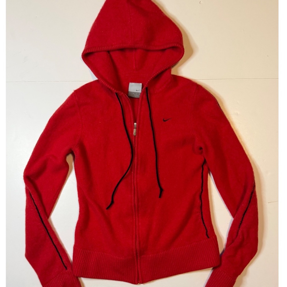 Nike Cashmere Y2K Hoodie Girls L 12-14 Red Full Zip Vintage 90s Swoosh